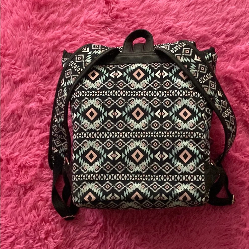 Black & Pink Aztec-Print Roll Top Backpack